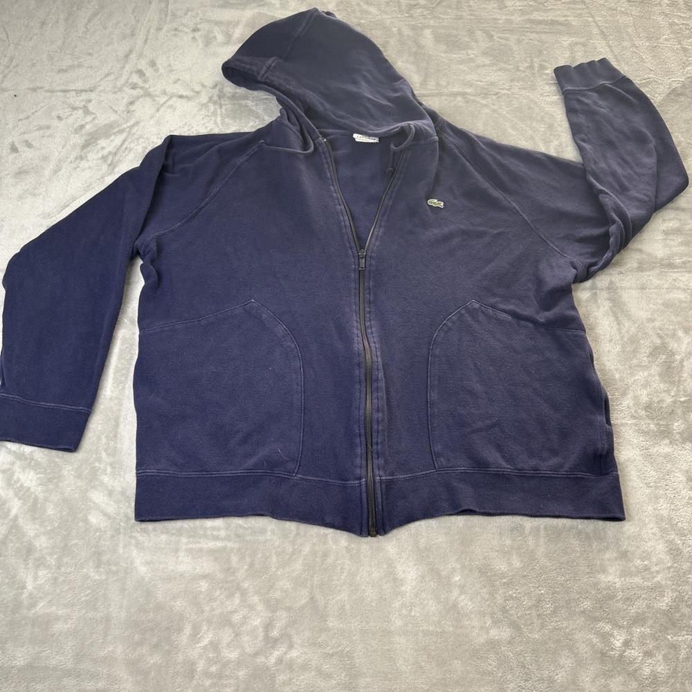 Lacoste Hoodie Men's 2XL 8 Blue Full Zip Jacket Sweatshirt Long Sleeve Logo